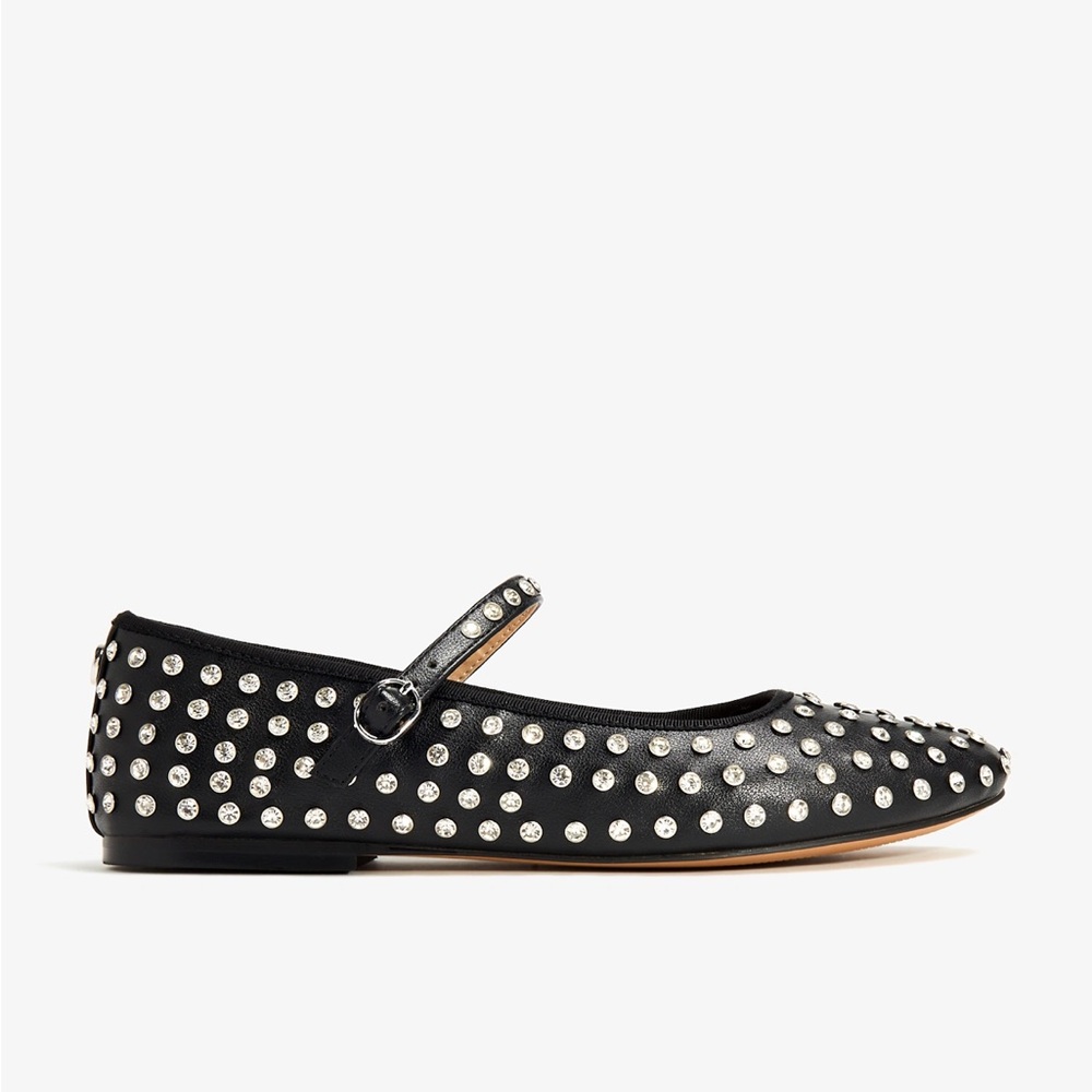 NWT- Steven Madden Black VINETTA RHINESTONES Mary Jane Flats- Size 8